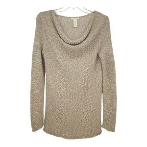 White + Warren Drape Neck Cotton Mohair Knit Sweater Taupe Women S